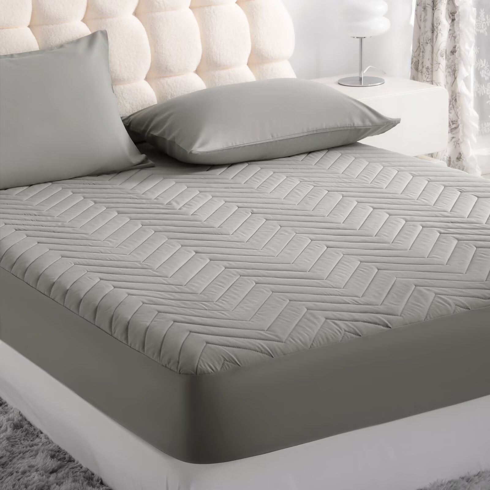 CGW Quilted Waterproof Mattress Protector Fitted Sheet, Deep Pocket, Brushed Fabric with TPU Backing, Breathable & Noiseless, Gray, Twin