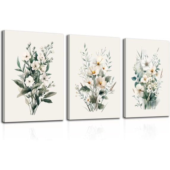 CGXY Watercolor Flowers Wall Art Colorful Flower Canvas Painting Botanical Floral Wall Decor Modern Botanical Wildflower Poster Prints for Living Room Bedroom Framed 12"x16"x3Pcs