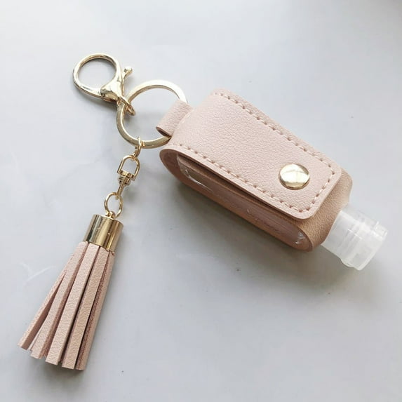 CGZQFEI 1oz/30ml Hand Sanitizer Holder - Travel Size, Empty Bottle Leather Sanitizer Holder with Keychain Portable Refillable Container for Toiletry Lotion Liquid Soap Shampoo Beige