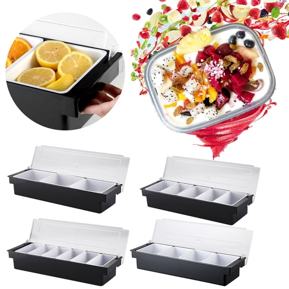 CGZQFEI Fruit Veggie Condiment Caddy with Lid, 6 Compartment Plastic Dispenser Tray for Catering Dips Toppings, Serving Taco,Fruit, & Salad Bar Garnish Organizer for Restaurant Supplies