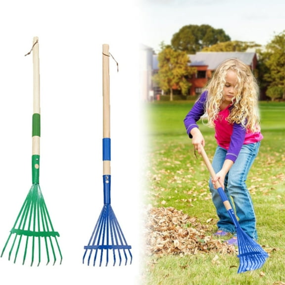 CGZQFEI Kids Rakes with Hardwood Handle - Metal Kids Leaves Rakes, 28" Child Size Lawn Rakes with Vibrant Blue Heads, Garden Tool Set for Kids Boys and Girls