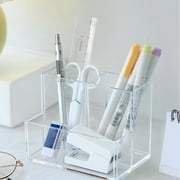 CGZQFEI Pen Holder for Desk, Clear Acrylic Pencil Holder for Desk, Marker Holder with 3 Compartments, Pencil Organizer for Home, Office, Classroom, Bathroom