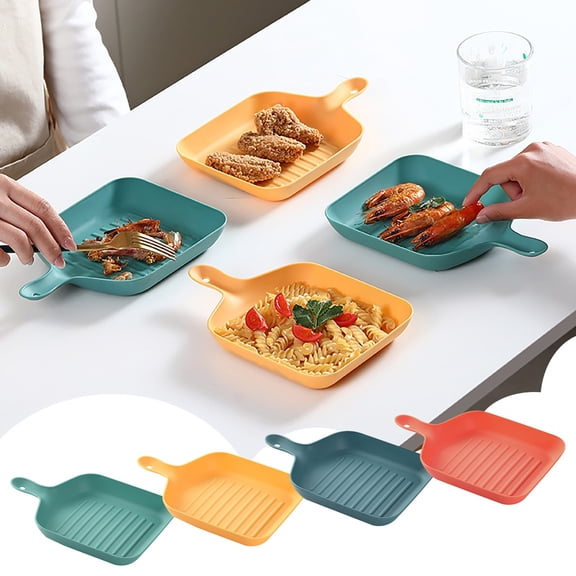 CGZQFEI Plastic Plates with Handles for Camping, Picnic, and Dinner Table. Reusable and Unbreakable Plates. Microwave Safe, Dishwasher Safe, Freezer Safe, BPA Free