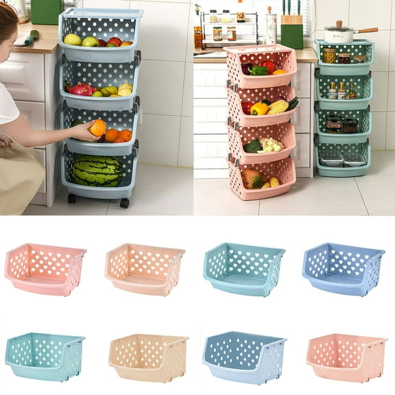 CGZQFEI Plastic Storage Basket, Dusknt Kitchen Bathroom Storage Basket Multi Layer Stackable Fruit and Vegetable Basket Toy Storage Rack
