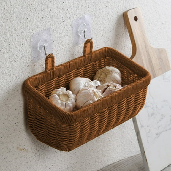 CGZQFEI Poly Wicker Woven Bread Basket, 16 Inch Rectangular Fruit Baskets Food Serving Holders for Vegetables, Home, Kitchen, Restaurant, Outdoor, Imitation Rattan Brown