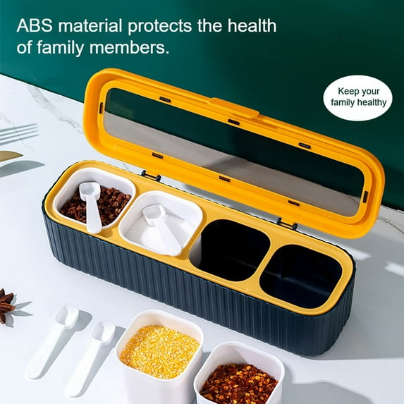 CGZQFEI Seasoning Box Set, 4 Piece Seasoning Containers Spice Container Spice Box with Lids and Spoon, Salt Sugar Storage Container Set, Condiment Jars for Spice Salt Sugar 