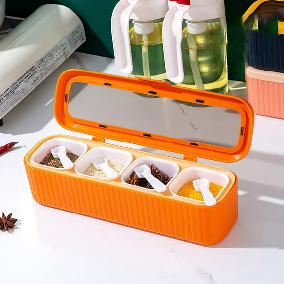 CGZQFEI Seasoning Box Set, 4 Piece Seasoning Containers Spice Container Spice Box with Lids and Spoon, Salt Sugar Storage Container Set, Condiment Jars for Spice Salt Sugar 