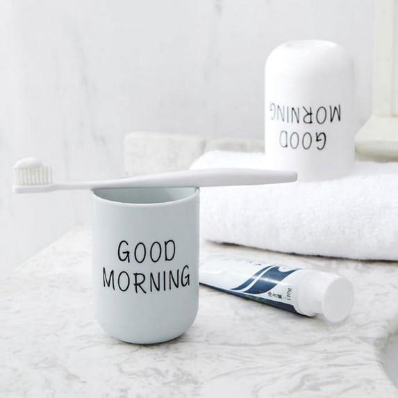CGZQFEI Toothbrush Cup with Good Morning- Minimalist Ceramic Bathroom Organizer with Morning Greeting Text & Anti-Mold Glaze
