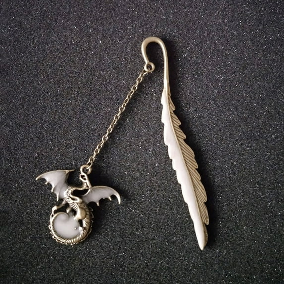 CGZQFEI Vintage Feather Dragon Metal Bookmark, Glow in The Dark Dragon Gift, Fantasy Bookmark Gifts, Cool for Women Men, Reading Lovers (Antique Silver Dragon)