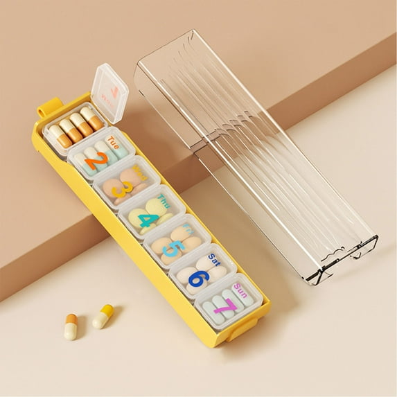 CGZQFEI Weekly (7-Day) Pill Organizer, Vitamin Case, and Medicine Box, X-Large Compartments, Arthritis Friendly, Convenient and Easy to Use, Clear/Blue, Design May Vary, BPA Free