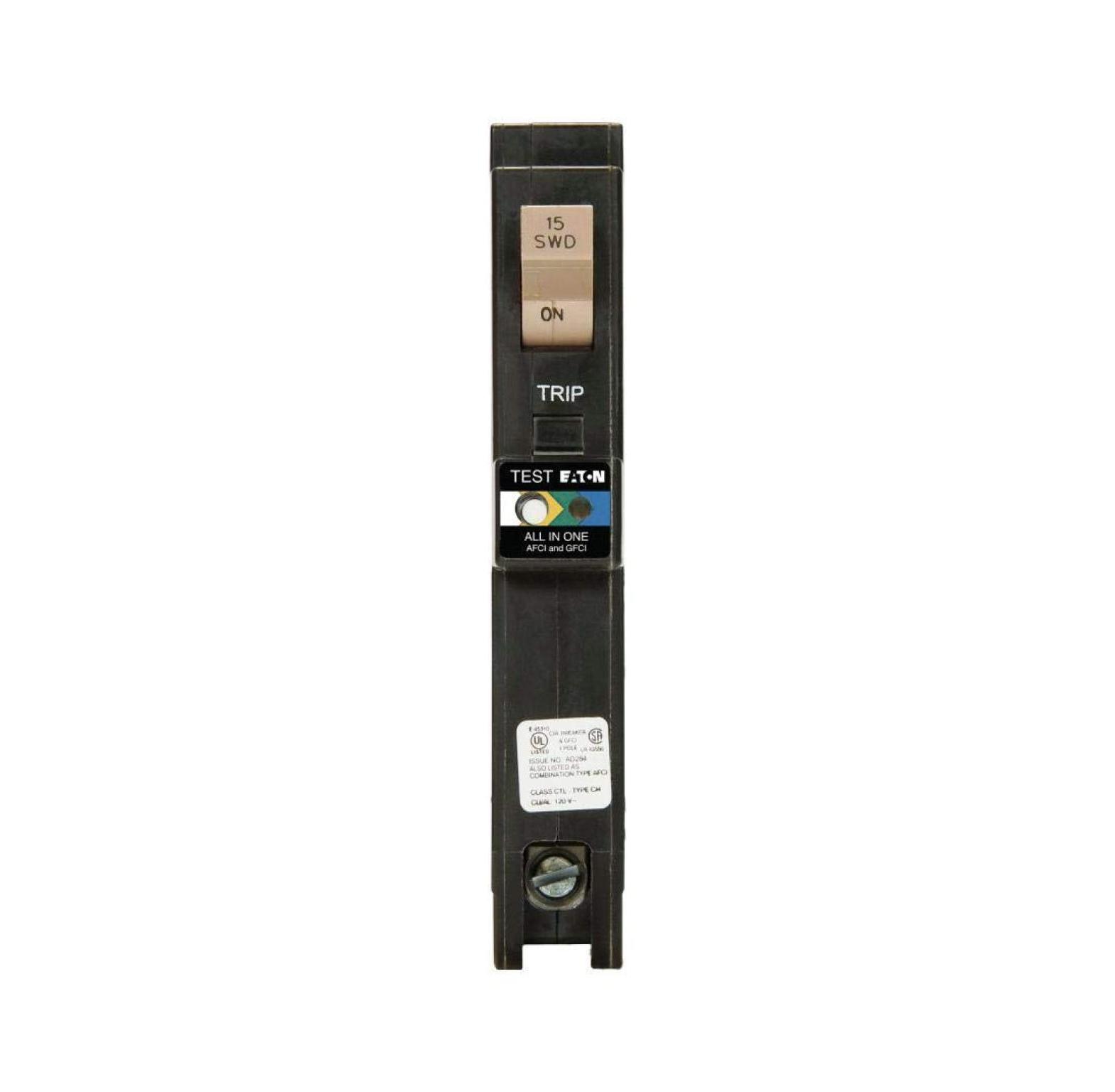 CH 15 Amp Circuit Breaker - 1-Pole Dual Function AFCI/GFCI - Plug-On CH 15 Amp Circuit Breaker - 1-Pole Dual Function AFCI/GFCI - Plug-On