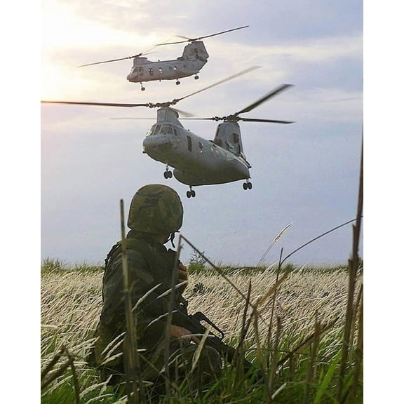 CH-46 Helicopters & 3rd Battalion Marines - 12x18 Inch Laminated Aviation Poster - Stunning Detail and Bold Colors
