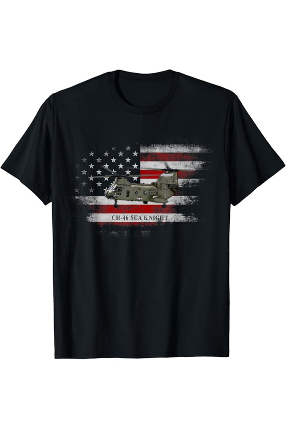 CH-46 Sea Knight Helicopter USA Flag Helicopter Pilot Gifts T-Shirt