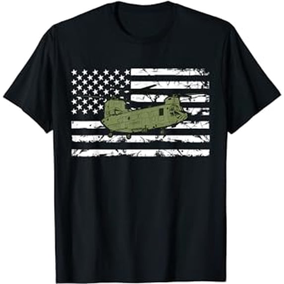 CH-47 Chinook Helicopter Pilot Veteran USA American Flag T-Shirt