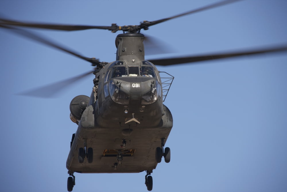CH-47 Chinook flies over Playas Training Area New Mexico Canvas Art - Terry MooreStocktrek Images (18 x 12)
