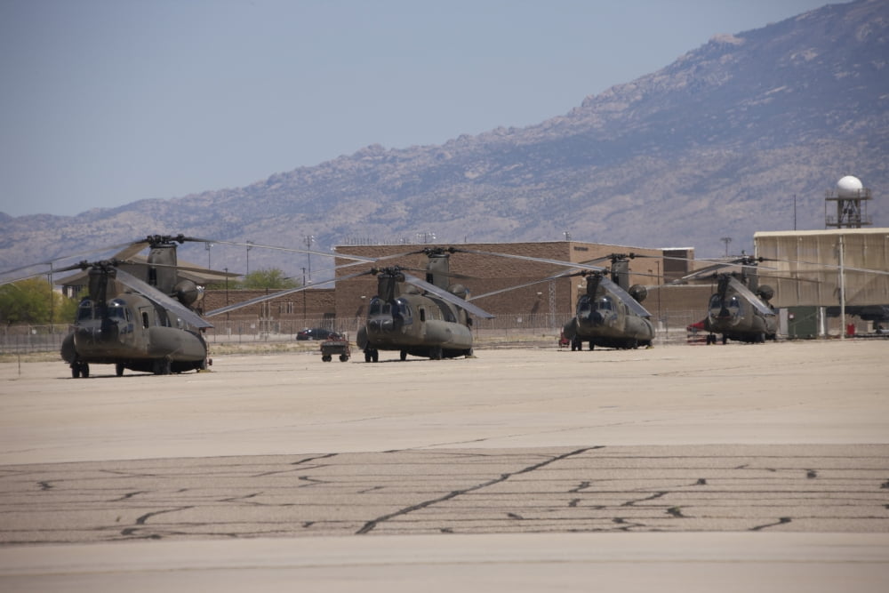 CH-47 Chinook helicopters on the flight line at Davis-Monthan Air Base Canvas Art - Terry MooreStocktrek Images (18 x 12)