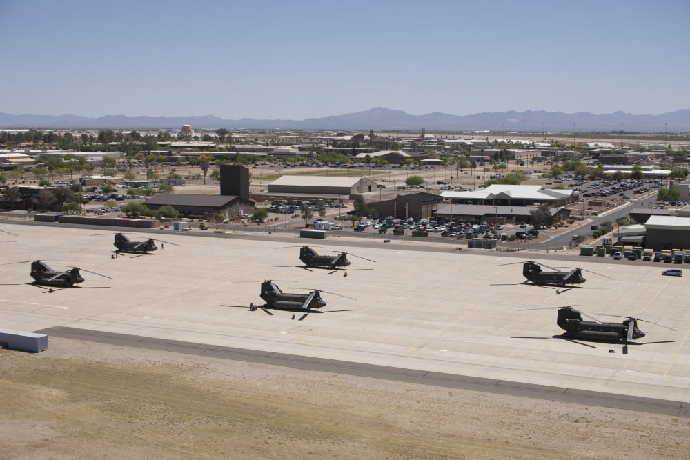 CH-47 Chinook helicopters on the flight line at Davis-Monthan Air Base Canvas Art - Terry MooreStocktrek Images (18 x 12)