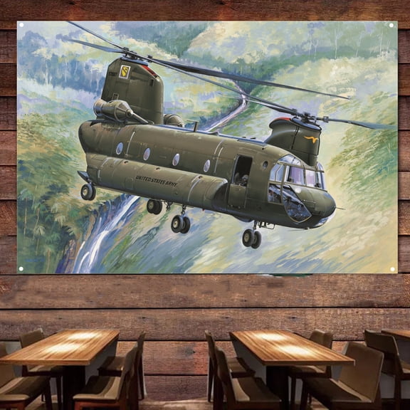 CH-47A Chinook Transport Helicopter Banner - 38" x 57" Air Force Military Wall Art Poster For Room Studio Bedroom - Attack Aircraft Canvas Print Art Work - Aviation Plane Wall Decoration