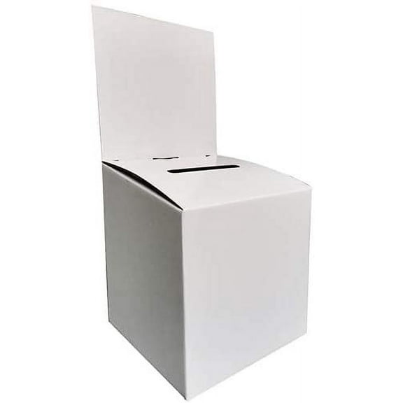 CH-BOX 10 Pack 6x6x6 inch Cardboard Ballot Boxes for Suggestion Raffle Donation Collection, with Slot & Removable Header, Includes 12 Blank Labels, White Glossy