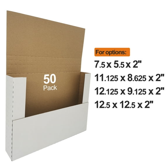 CH-BOX 50 Pack 12.125x9.125x2'' Corrugated Easy-Fold Box Mailers Height-adjustable White for Shipping Mailing Packaging