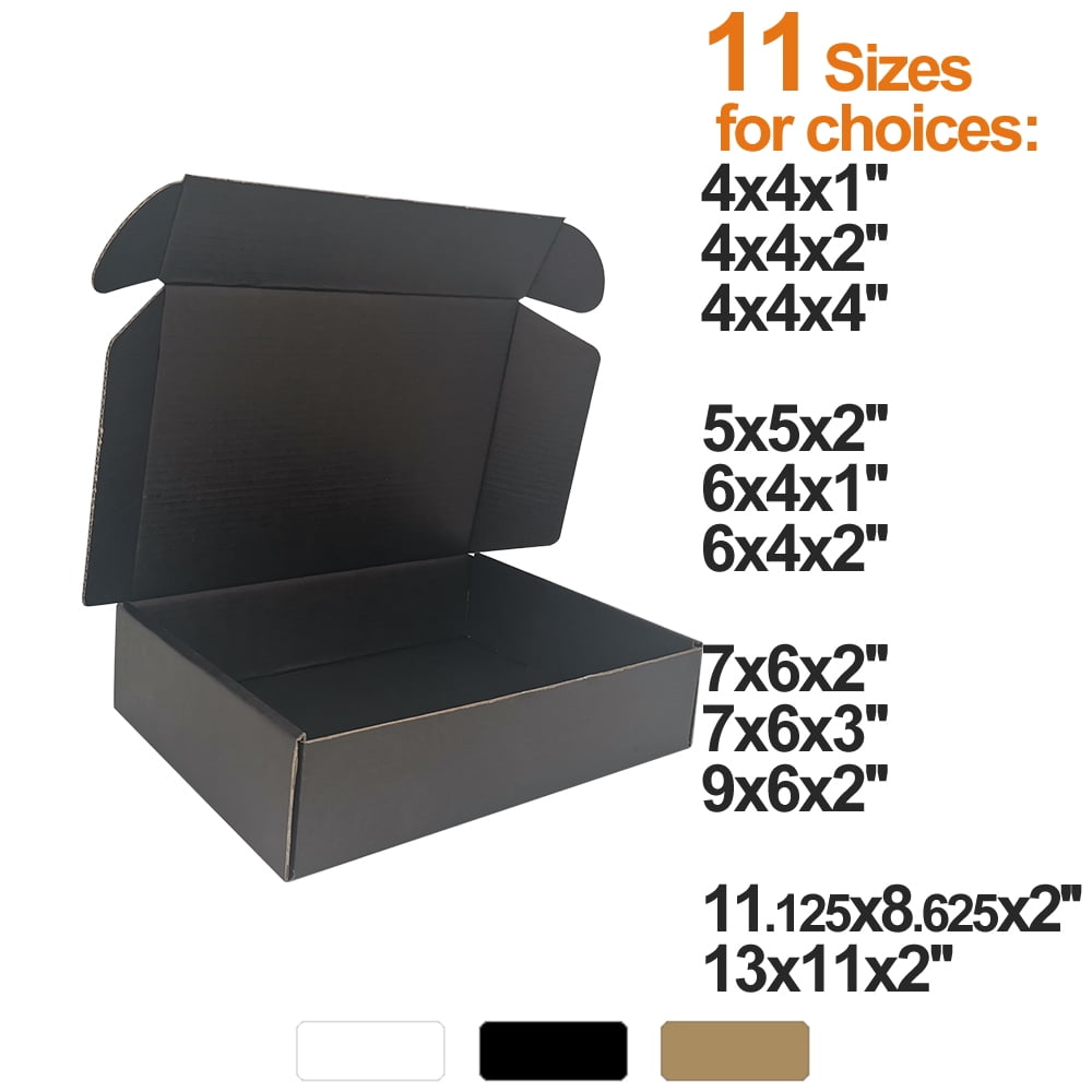 ROTCH 50 Pack Small Shipping Boxes 5x5x2 Inches - Corrugated Black Mailers For Jewelry, Soap & Crafts