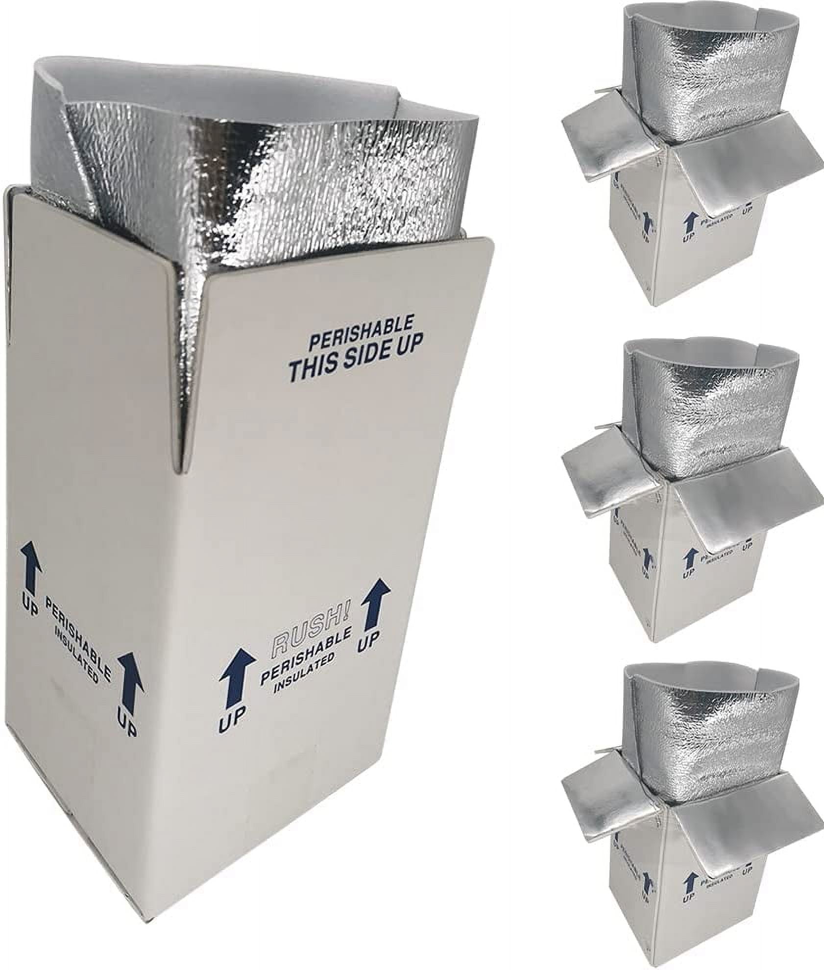 CH-BOX Thermo Chill Insulated Carton Shipping Box Mailer with Aluminum Foil  Foam Bag Liner, 4 Pack 7'' x 6'' x 10'' Small Perishable Shipper to Ship
