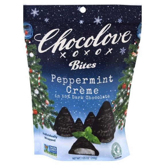Chocolove Peppermint Cr me Trees in Dark Chocolate , 55% Cocoa , Festive Christmas Candy & Chocolates for Gifting , Crafted with Be ian Chocolate , Non-GMO, & Gluten-Free, 7.05 oz Pack