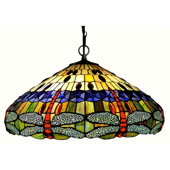 CH14001GD24-DH3 SCARLET Tiffany-style 3 Light Dragonfly Inverted Ceiling Pendant 24" Shade