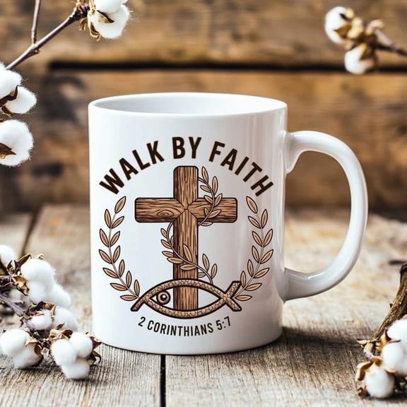 CH1Ristian Mug Walk by Faith, Bible Verse Coffee Cup, Religious Gift, Faith Inspirational Drinkware, Prayer ScR1ipture Ceramic 11oz 15oz