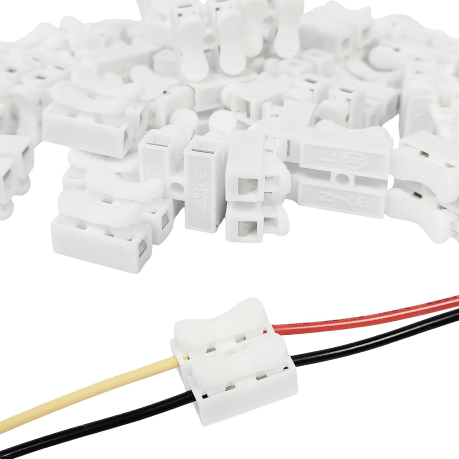CH2 Cable Connectors 2 Pins Electrical Push Type Shock Resistant Wire Connector Quick Splice Lock Wire Terminal 220V 10A, Wire Connector, Electrical Clamp Connectors, (Pack of 25)
