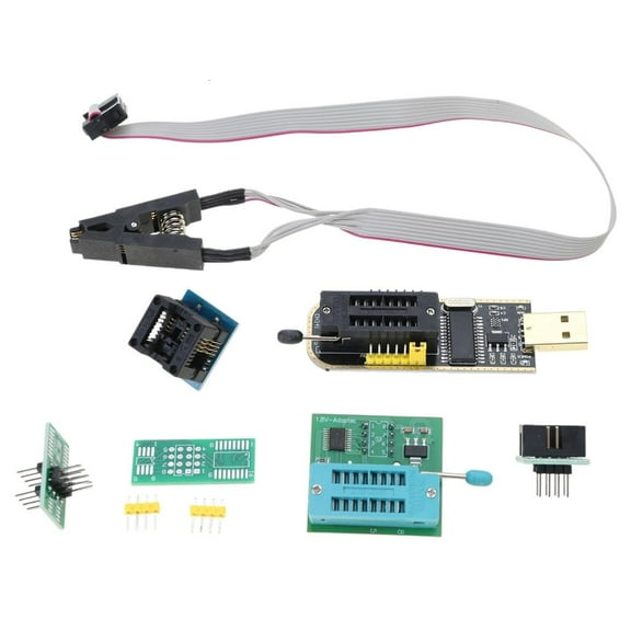 CH341A Flashing BIOS USB Programmer Set including 1.8V Adapter and SOP8 Test Clip and SOP8 SOIC8 to DIP8 Adapter Socket