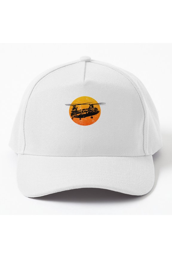 CH47 Chinook Sunset Baseball Hat, Retro Military Helicopter Aviation Design, Classic Cap