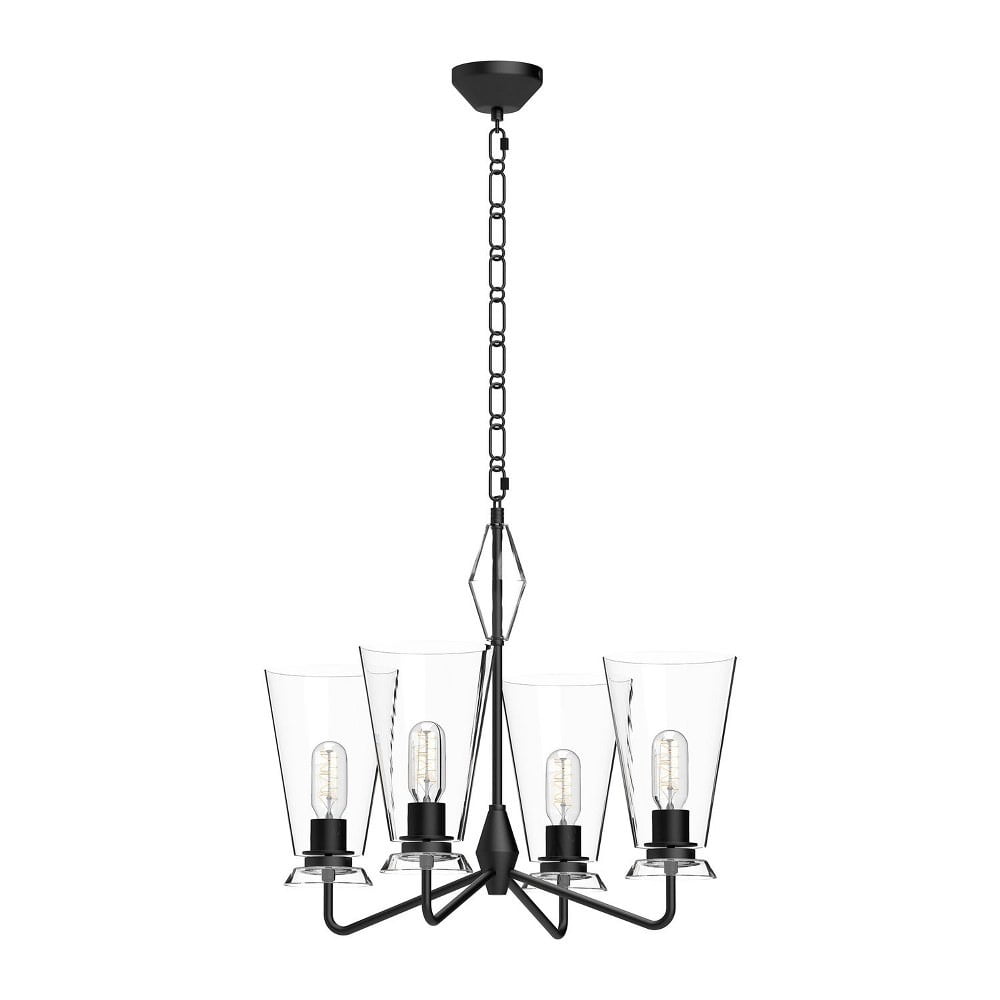 Salem Matte Black 4-Light Chandelier with Clear Crystal Details
