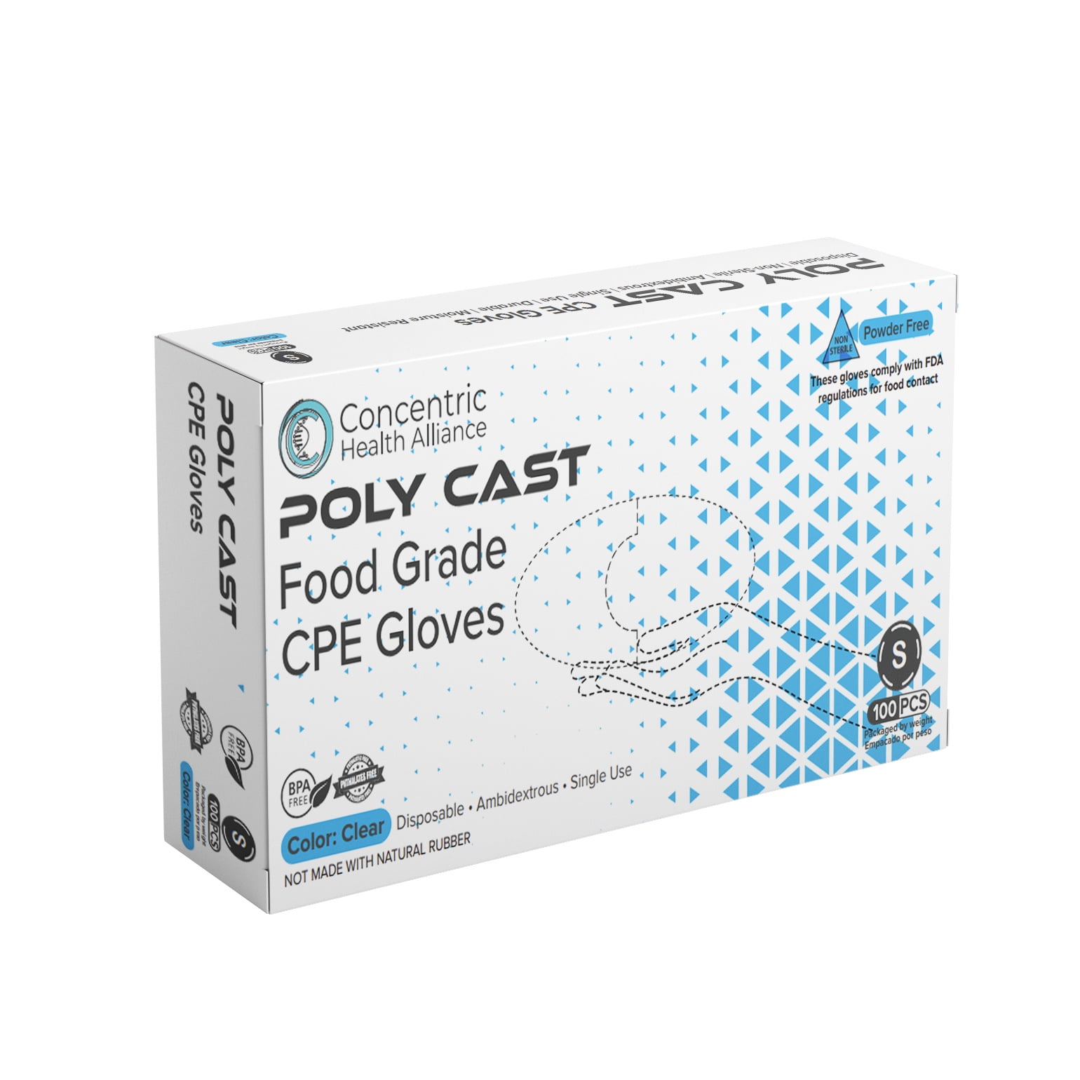 CHA Poly Cast Food Grade CPE Gloves, 100 Count