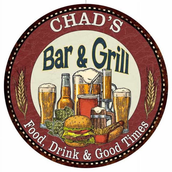 CHAD'S Bar and Grill 14" Round Metal Sign Kitchen Wall Decor 100140020044