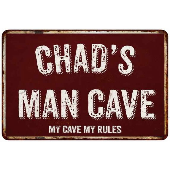 CHAD'S Man Cave Red Grunge Sign Metal 8x12 Decor 108120003044