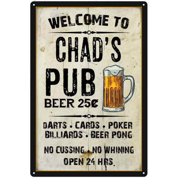 CHAD'S Pub Sign Vintage Man Cave Bar 8 x 12 High Gloss Metal 208120028124