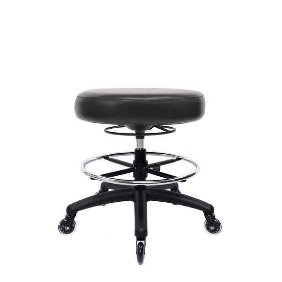 CHAIR MASTER Black-Medium (21"-29") Height-360 degree lever adjustable-Round Stool with Footring for Labs, Exam Rooms, Doctor and Dentist offices, Garages, Home. EASY TO CLEAN! Rollerblade Casters