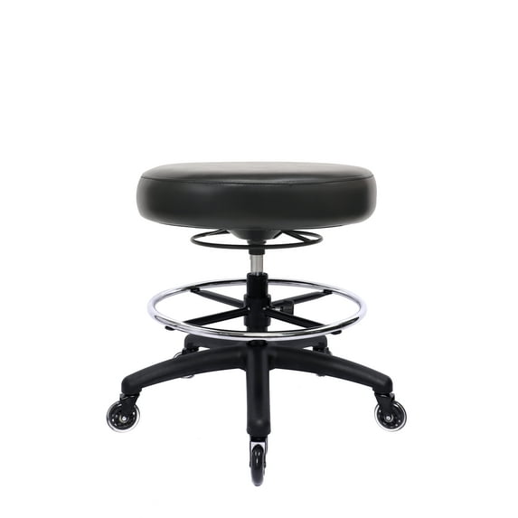 CHAIR MASTER Black-Medium (21"-29") Height-360 degree lever adjustable-Round Stool with Footring for Labs, Exam Rooms, Doctor and Dentist offices, Garages, Home. EASY TO CLEAN! Rollerblade Casters
