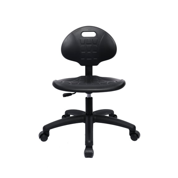 CHAIR MASTER-Black Polyurethane Low Desk Chair-Seat Height 15.5"-20.5" with Self Braking Casters
