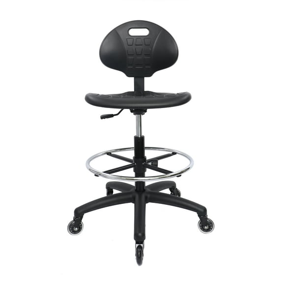 CHAIR MASTER-Black Polyurethane Tall Drafting Stool-Seat Height 24"-34" with Footring and Soft Rubber Casters