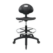 CHAIR MASTER-Black Polyurethane Tall Drafting Stool-Seat Height 24-34 with Footring and Soft Rubber Casters