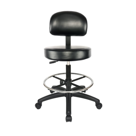 CHAIR MASTER Tall Drafting Stool (24"-34" Seat Height) Round Vinyl Chair/Stool- Standard Casters With Foot Ring -for Garage, Laboratory, Doctors Office, Shop, Kitchen, Computer Desks, EASY TO CLEAN!
