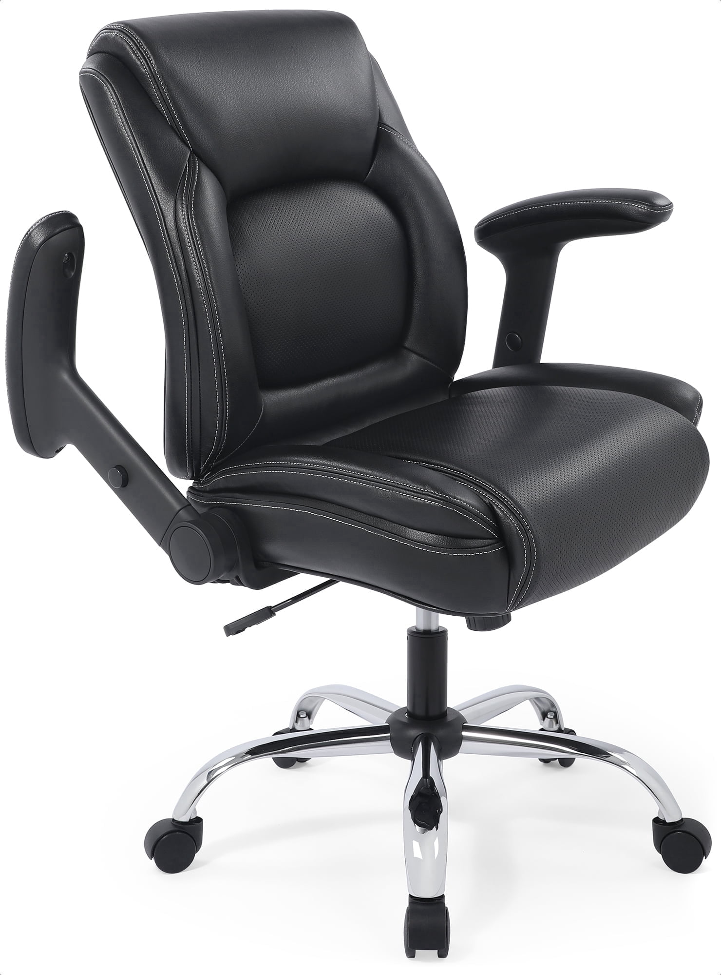 CHAIRMAN® Multi-Purpose Premium Bonded Leather Padded Mid-Back Adjustable-Height / Tilt, Swivel Office Computer Desk Task Chair with Functional Arms, Black