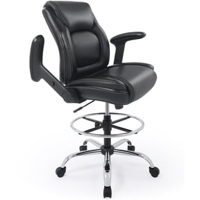 CHAIRMAN® Ergonomic Mid-Back Bonded Leather Adjustable Drafting Chair with Multi-Function Arms and Foot Ring, Standing-Desk Matched Tall Swivel Computer Office Stool, Black