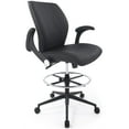 thumbnail image 1 of CHAIRMAN® Ergonomic Mid-Back Faux Leather Adjustable Drafting Chair with Flip-up Arms and Foot Ring, Standing-Desk Matched Tall Swivel Computer Office Stool, Black, 1 of 11