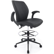 CHAIRMAN Ergonomic Mid-Back Faux Leather Adjustable Drafting Chair with Flip-up Arms and Foot Ring, Standing-Desk Matched Tall Swivel Computer Office Stool, Black
