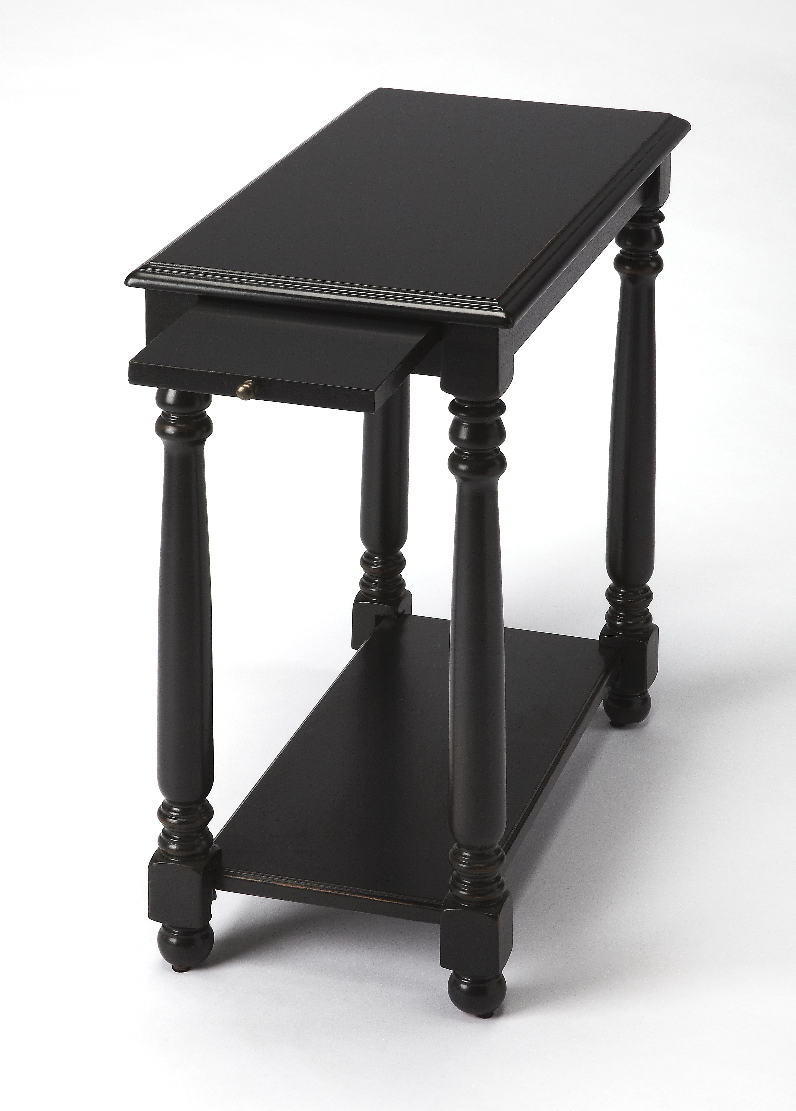 Devane Black Licorice Chairside Table with Pullout Shelf