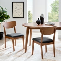 Better Homes & Gardens Greyson Mid-Century Dining Chairs, Black Faux Leather, Acorn Finish, Set of 2