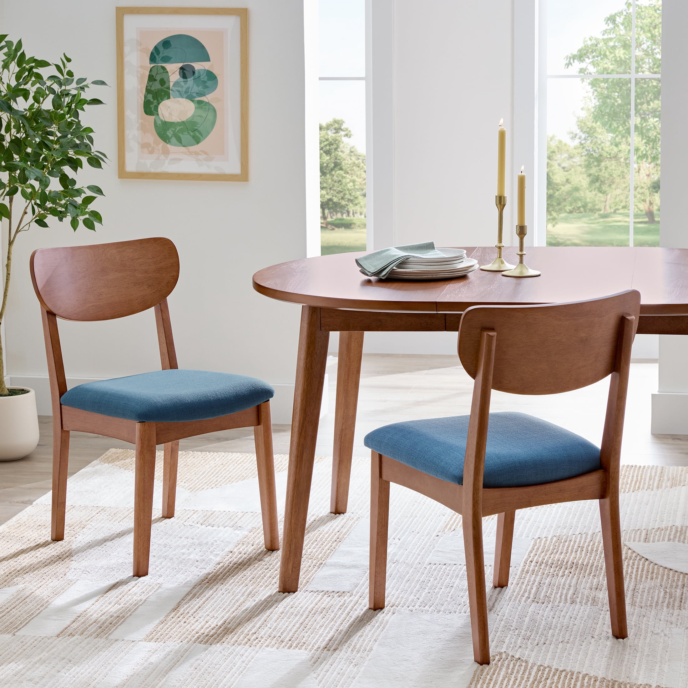Better Homes & Gardens Greyson Dining Chairs, Blue Fabric Seat, Set of 2